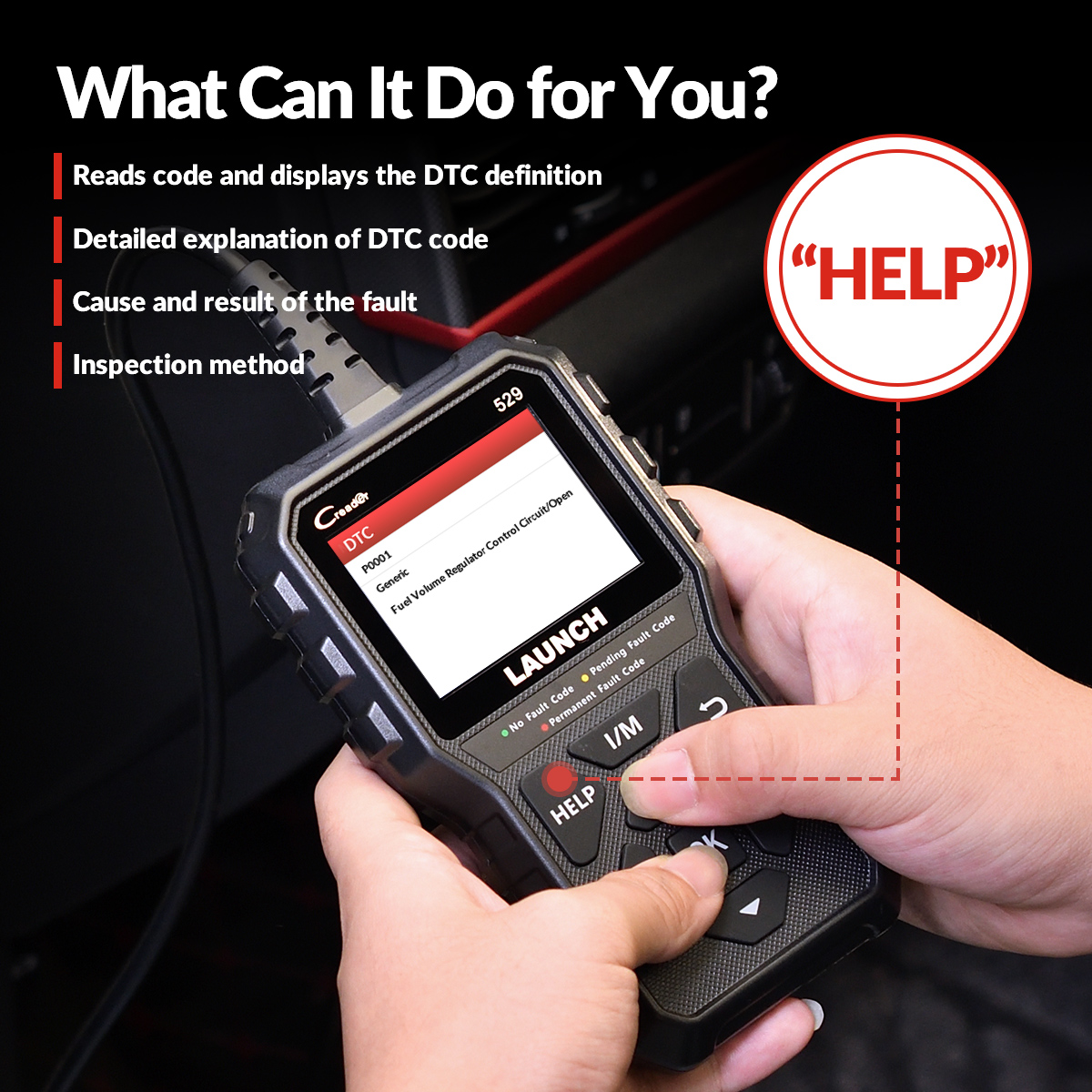 Scanner OBD2 LAUNCH CR529 - Efface Voyant Moteur, Test Émissions, AutoVIN - Compatible Voitures Après 1996